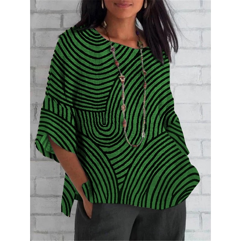 Women's Shirt Geometric Daily Casual 3/4 Length Sleeve Crew Neck Regular Tops Daily Holiday Print Red Royal Blue Blue Purple Green Summer Spring Fall4