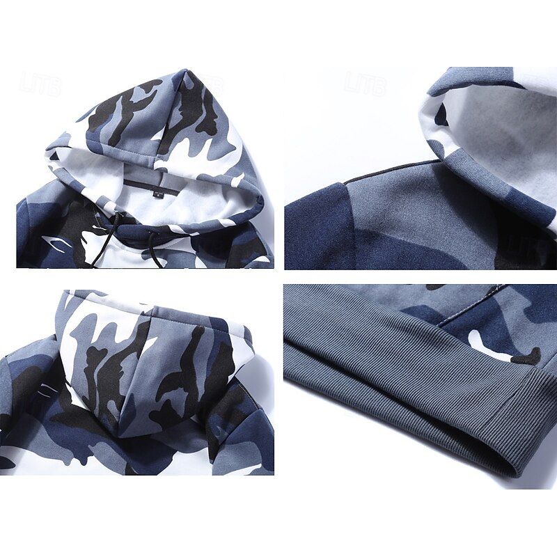 Men's Hoodie Army Green Khaki Camouflage Green Hooded Camo / Camouflage Drawstring Front Pocket Daily Holiday Going out Polyester Streetwear Casual Fall Winter Clothing Apparel Hoodies Sweatshirts3