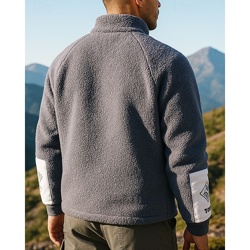 Men's Windbreaker Hiking Jacket Hiking Fleece Jacket Winter Outdoor Patchwork Waterproof Windproof Lightweight Top White Green Grey2