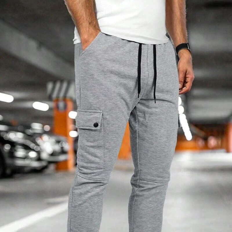 Men's Sweatpants Joggers Trousers Cargo Sweatpants Casual Pants Elastic Waist Drawstring Multi Pocket Plain Comfort Warm Full Length Outdoor Daily Gym Sports Fashion Black Navy Blue2