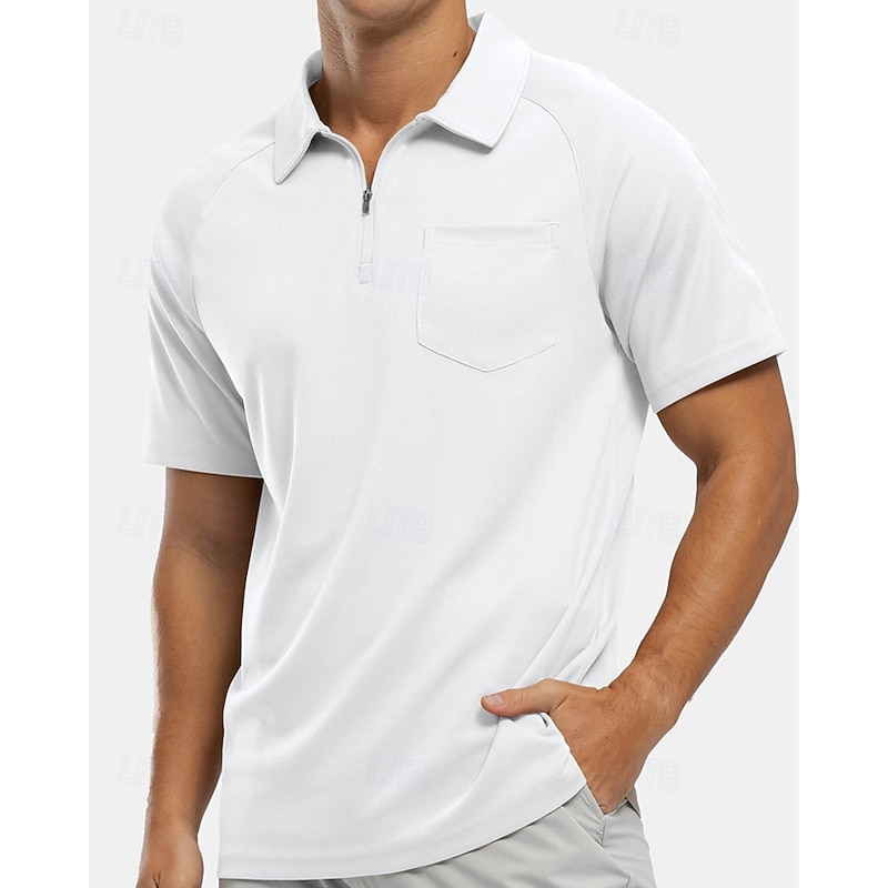 Men's Polo Shirts Quarter Zip Polo Daily Wear Date Quarter Zip Short Sleeve Fashion Basic Plain Zipper Pocket Summer Regular Fit Wine Black White Navy Blue Blue Purple Polo Shirts4