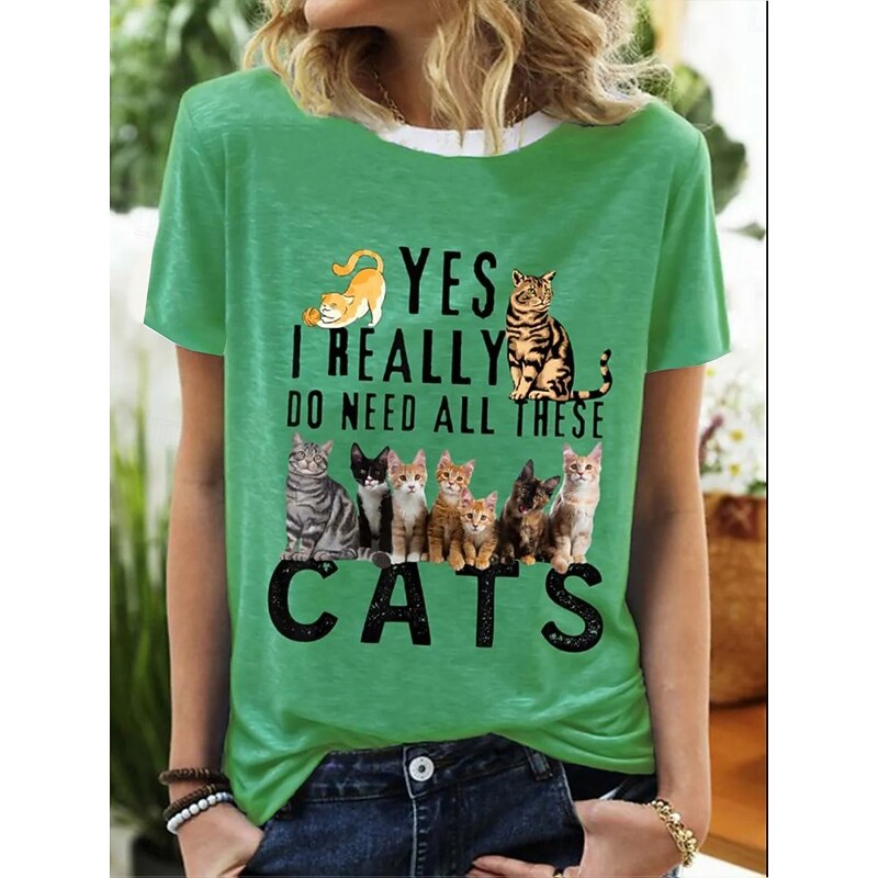 Women's T Shirt Graphic Animal Letter Vintage Stylish Classic Short Sleeve Crew Neck Round Neck Regular Tops Daily Weekend Print White Blue Green Summer4