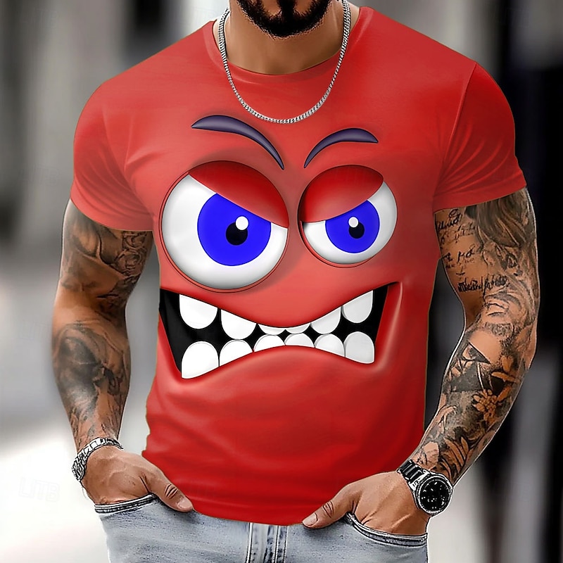 Men's 3D Human face T Shirt Short Sleeve T shirt 3D Print Crew Neck Shirt Fashion Exaggerated Daily Party Street Casual Yellow Red Blue Summer Spring All Seasons Clothing Apparel S M L XL XXL XXXL