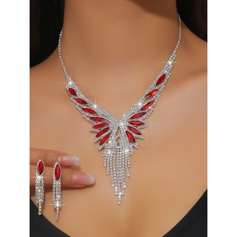 Women's Luxury Crystal Jewelry Set - Silver Plated Necklace and Dangle Earrings with Green Gemstone Accents, Elegant Statement Accessories for Cocktail and Evening Parties2