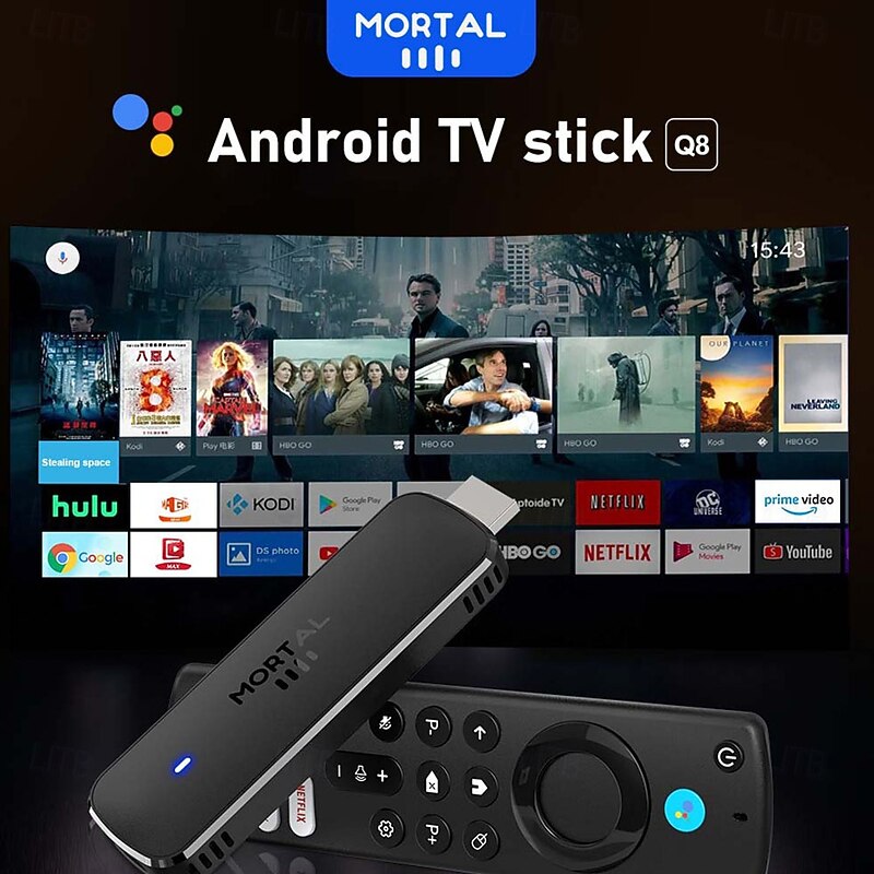 Mortal Android 14 TV Stick Full HD 4K 1080P WiFi 6 Google Voice NETFLIX Youtube Q8 BT5 24Fps Wireless Video Decode Media Player2