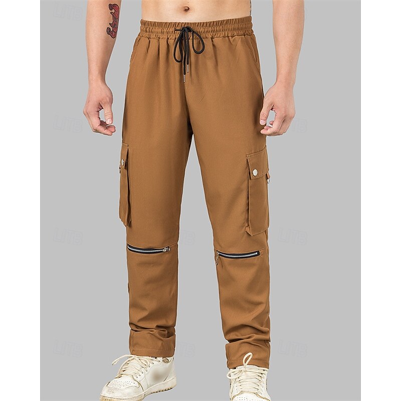 Men's Cargo Pants Trousers Elastic Waist Drawstring Multi Pocket Plain Wearable Outdoor Daily Camping & Hiking Fashion Classic Black Brown Micro-elastic