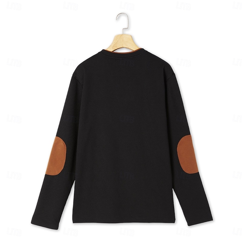 Men's Waffle Tee Waffle Henley Shirt Long Sleeve Solid Color Solid Fashion Basic Casual Fake two piece V Neck Henley Street Casual Sports Spring &  Fall All Seasons Black Navy Blue Green Henley3