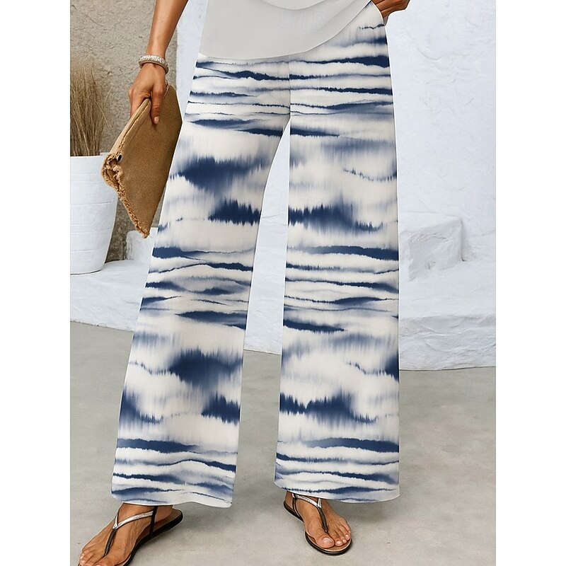 Women's Culottes Wide Leg Vacation Vintage Ethnic Style Long High Waist Floral Graphic Abstract Quick Dry Breathability Soft Inelastic Formal Outdoor Vacation Black White Blue Khaki Summer Spring2