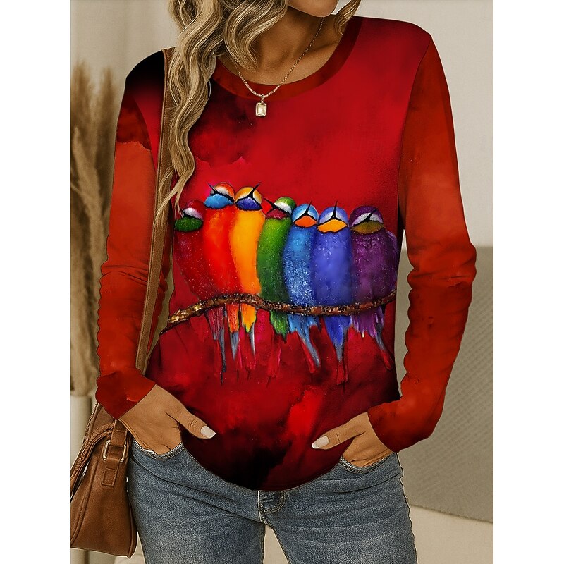 Easter Women's T shirt Long Sleeve Crew Neck Long Sleeve Tunic Ombre Graphic Animal Vintage Stylish Classic Round Neck Regular Tops Daily Print Red Blue Green Gray Fall Prefall4