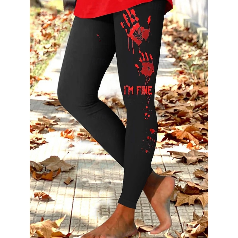 Halloween Women's Leggings Vacation Vintage Fashion Ankle-Length High WaistPants Bloodstain Graphic Soft Breathable Stretchy Formal Outdoor Vacation White Red Spring Fall Winter Slim Fit
