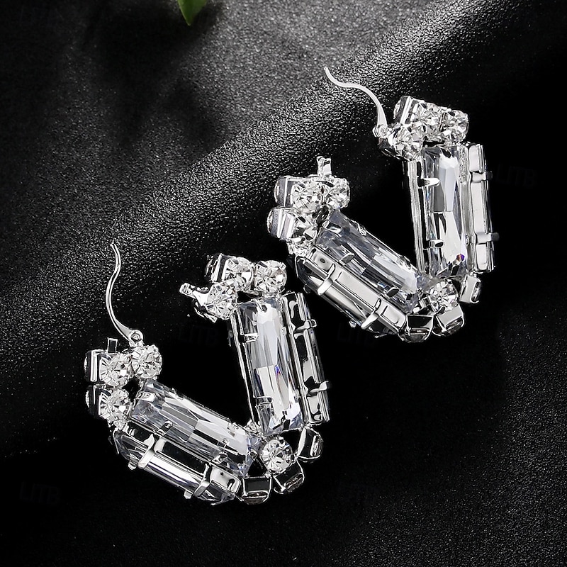 Women's Hoop Earrings Geometrical Precious Fashion Simple Imitation Diamond Earrings Jewelry Silver For Wedding Party Work Daily 1 Pair2