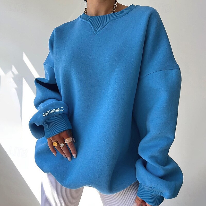 Women's Pullover Sweatshirt Sweatshirts Plain Streetwear Casual Long Sleeve Crew Neck Regular Tops Street Holiday Going out Black White Gray Light Blue Fall Winter2