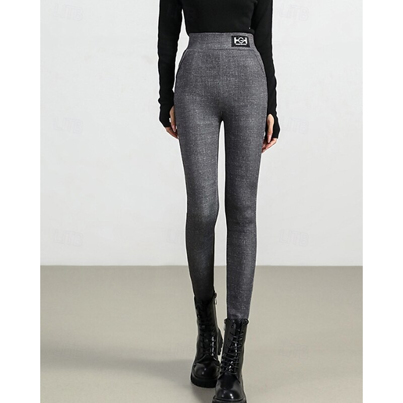 Women's Slacks Leggings Jeggings Streetwear Casual Full Length Natural Plain Pocket Elastic Waist Soft Daily Wear Weekend Grey Blue Fall Regular Fit4