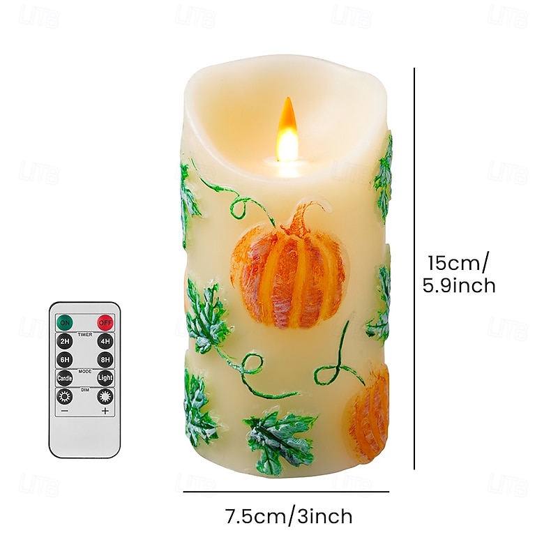 1/2 Pack 15 * 7CM embossed LED simulation electronic candle paraffin wax candle flickering flame head Halloween Thanksgiving pumpkin shaped indoor and outdoor party atmosphere light3