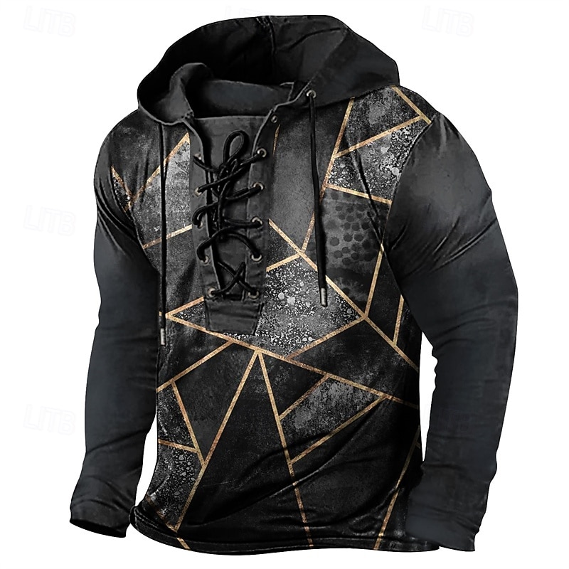 Men's T Shirt Tee Tee Top Long Sleeve Shirt Long Sleeve Hooded Spring Fall Color Block Fashion Designer Basic Lace up Patchwork Vacation Street Going out Black Royal Blue Blue Top Tee for Men