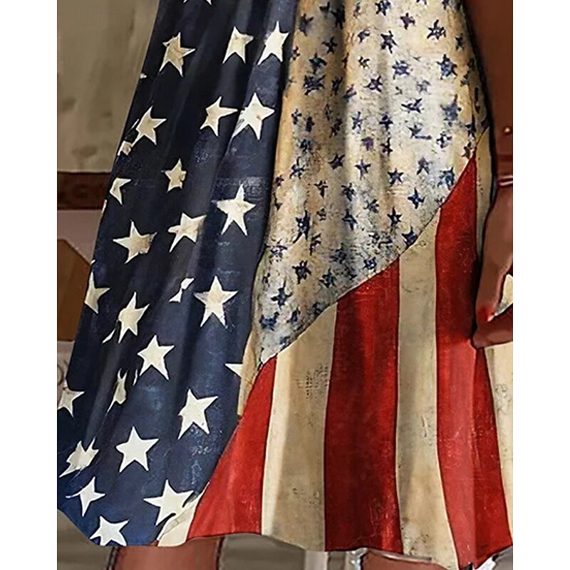 Women's Mini Dress Casual Dress Summer Dress Fashion Modern Daily Beach Weekend Regular Fit National Flag Short Sleeve V Neck Blue Dark Blue Spring Fall4