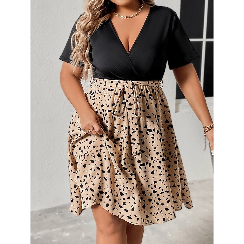 Women's Plus Size Casual Dress Leopard V Neck Short Sleeve Spring Fall Elegant Fashion Modern Casual Mini Dress Daily Holiday Dress4
