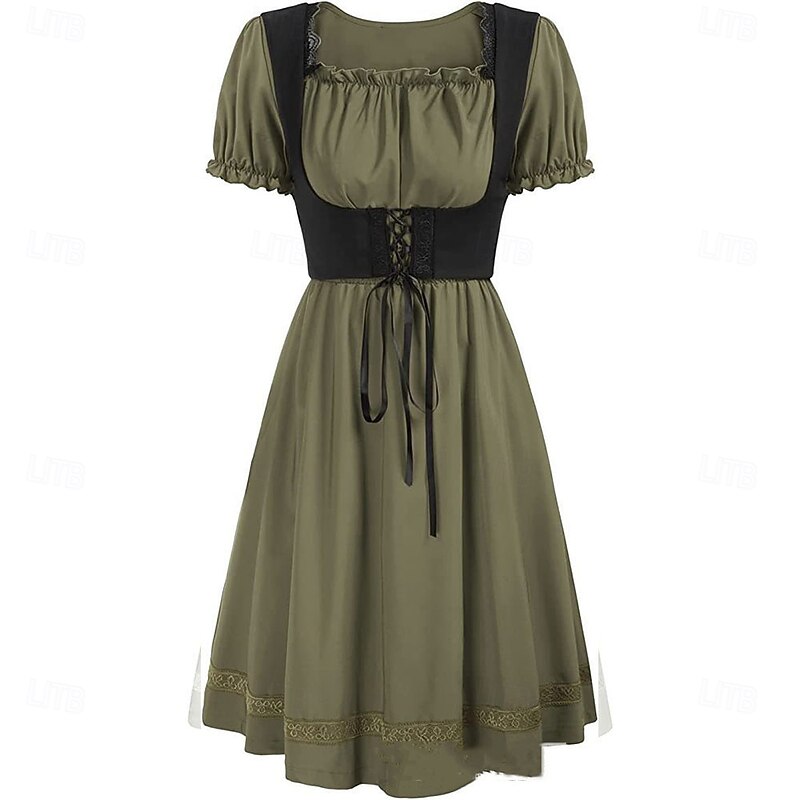 Retro Vintage Medieval Renaissance Long Length Dress Fancy Dress Women's Halloween Masquerade Theme Party Renaissance Fair Festival Adults' Dress2