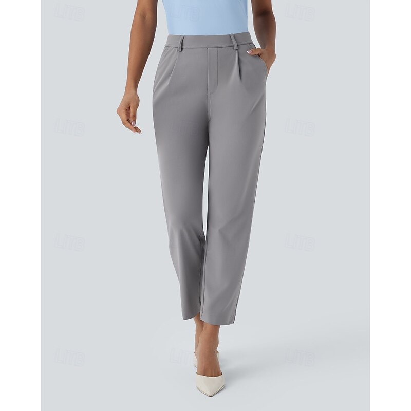 Women's Dress Pants Streetwear Casual Full Length Natural Plain Pocket Elastic Waist Comfy Formal Office Work Grey Black Dark Navy Coffee Fall Regular Fit