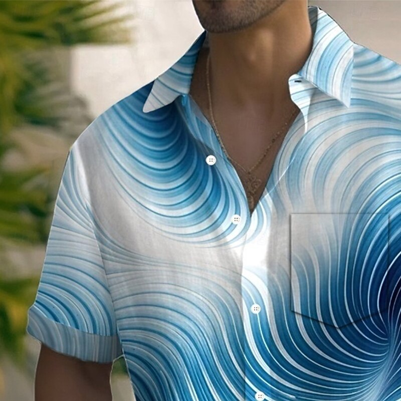 Men's Gradient Waves Marble Shirt Summer Shirt Button Up Shirt Short Sleeve Fashion Casual Outdoor Vacation Dailywear Summer Spring Turndown 3D Print Collared Shirts Front One Pocket Blue Green2