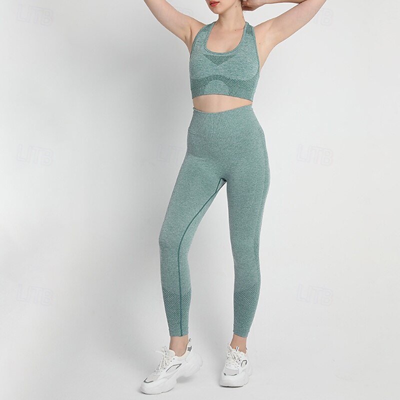 Women's 2 Pieces Yoga Sweatsuit Lounge Outfits  Sports Bra Seamless Leggings Solid Color Clothing Suit Dark Grey Black Gym Workout High Waist Stretchy Breathable Sleeveless Sport Activewear Slim4