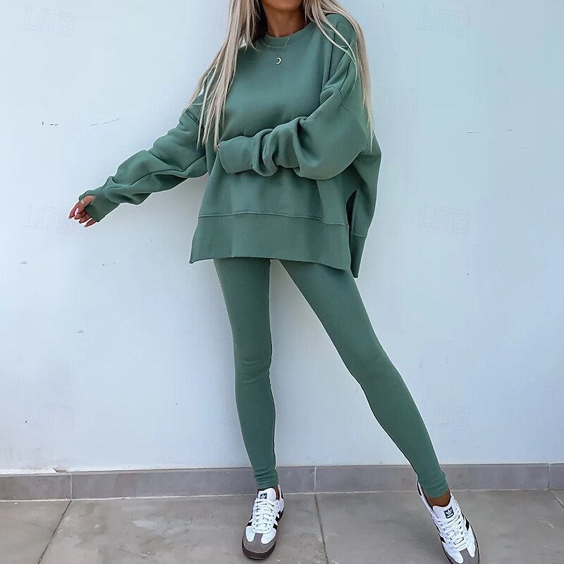 Women's Tracksuit Pullover Sweatshirt Track Leggings Split Solid Colored Clothing Suit Spring Black Pink Gym Training Running High Waist Windproof Lightweight Moisture Wicking Long Sleeve Sport2