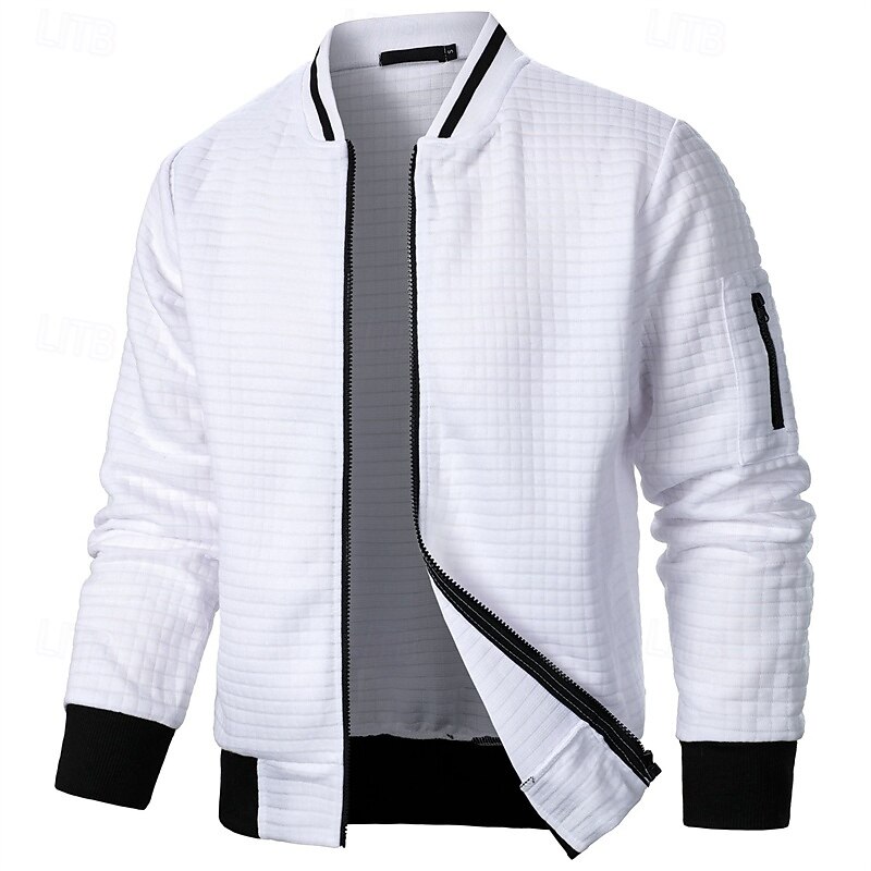 Men's Lightweight Jacket Casual Jacket Varsity Jacket Vacation Daily Pocket Splice Spring Fall Color Block Fashion Classic Stand Collar Regular Waffle Fabric Black White Wine Navy Blue Khaki Jacket2