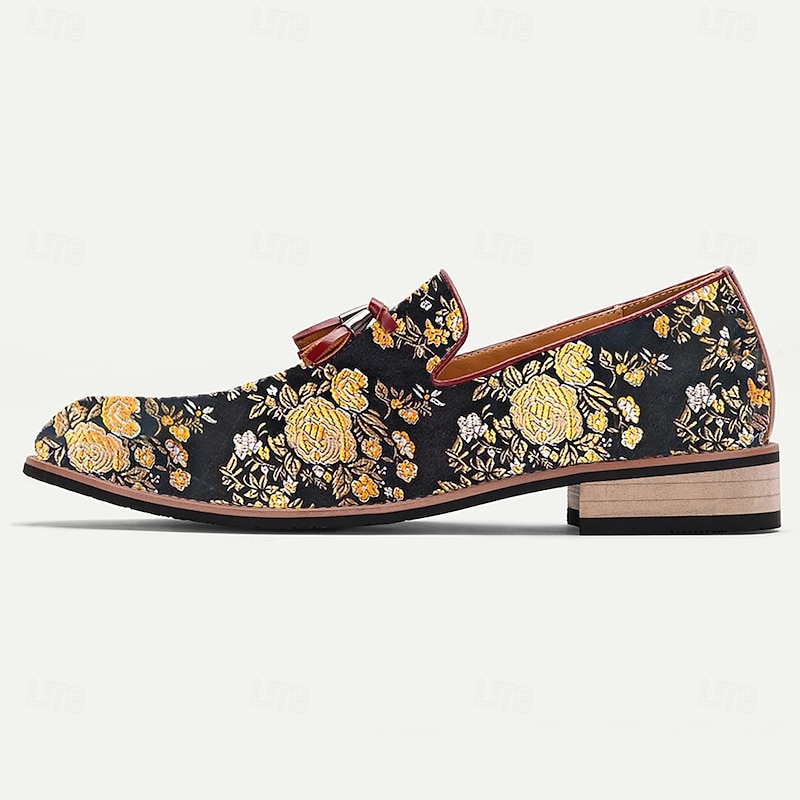 Men's Jacquard Loafers with Floral Pattern Tassels for Wedding, Banquet and Formal Events3