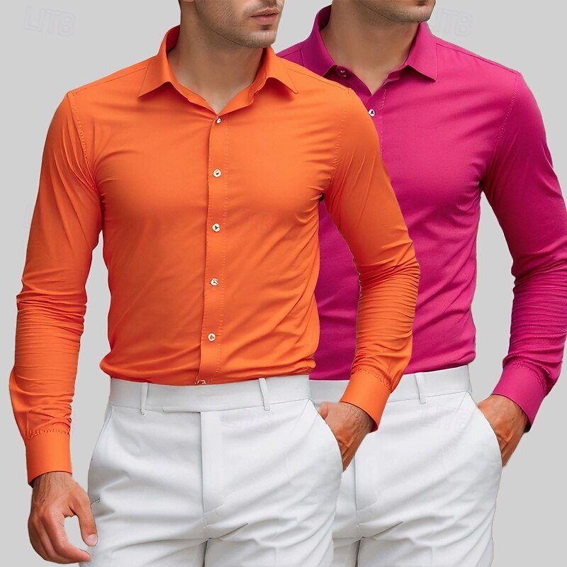 Men's Shirt Dress Shirt Tuxedo Shirts Solid / Plain Color Office & Career Daily Wear Pink+Orange Green+orange Pink+Green Long Sleeve Shirt Collar All Seasons Clothing Apparel Basic2