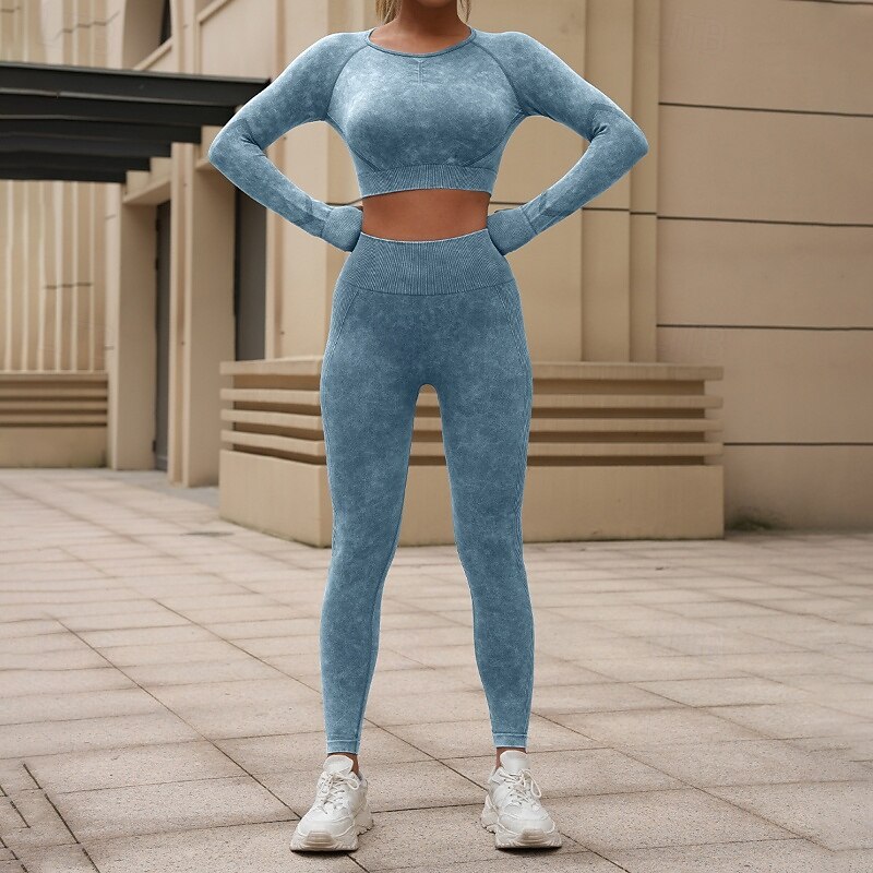 Women's 2 Pieces Yoga Sweatsuit Lounge Outfits  Fall Solid Color Clothing Suit Black Light Red Gym Workout High Waist Stretchy Breathable Long Sleeve Sport Activewear Slim2