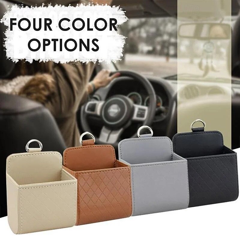 Car Air Outlet Storage Basket Leather Hanging Organizer for Phone Cigarettes Coins Cards Multifunctional Car Vent Pouch Small Storage Box for Vehicles4