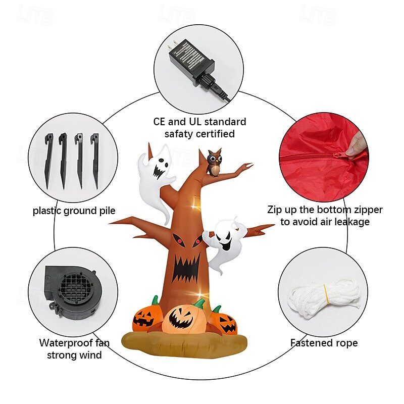 8 FT Halloween Inflatable Blow up Dead Tree W/ Pumpkins Yard Lawn Decoration3