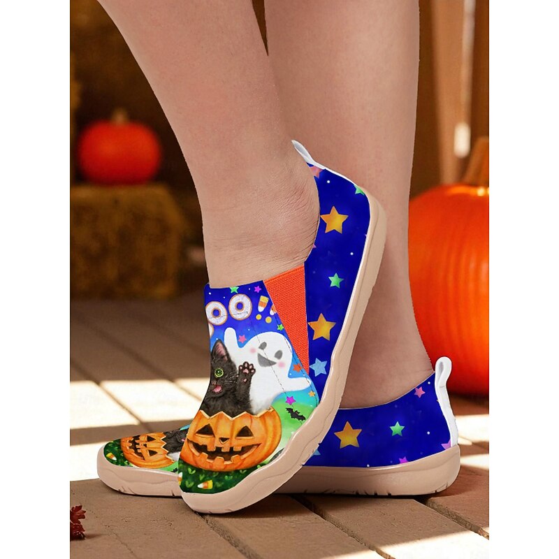 Boo by Kayomi Harai Women's Halloween Slip-On Shoes with Cat & Pumpkin Print – Wide Toe Casual Loafers for Fall Parties, Trick-or-Treating & Holiday Outfits2