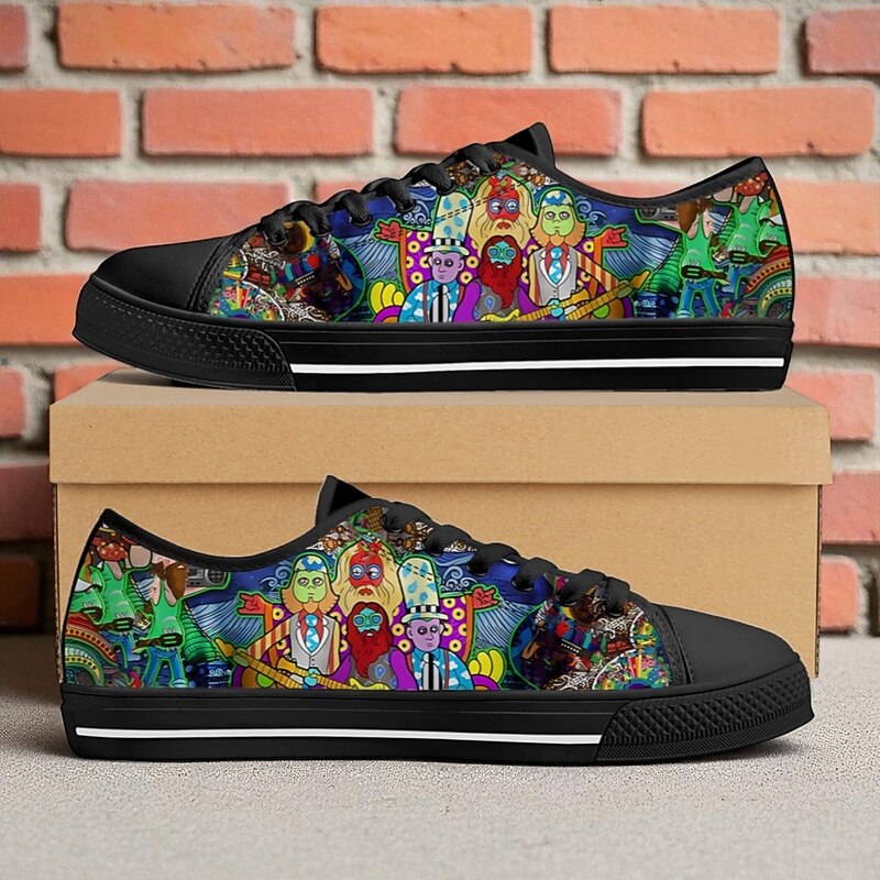 Men's Colorful Abstract Print Canvas Sneakers – Lightweight Casual Lace-Up Shoes for Streetwear, Travel and Weekend Outings