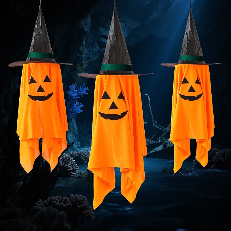 1pc Halloween Pumpkin Witch Hat Hanging Decoration Cute Pumpkin Ghost Hanging Ornament for Outdoor, Wizard Hat Halloween Prop for Party or Yard Decor