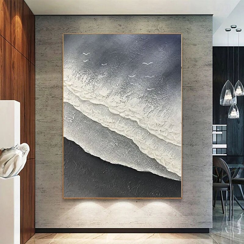 Handmade wave oil painting Hand Painted waves Oil Painting Wall Modern Fashion Abstract White Black Wave Canvas Painting Home Decoration Decor frame Canvas Paingtings4