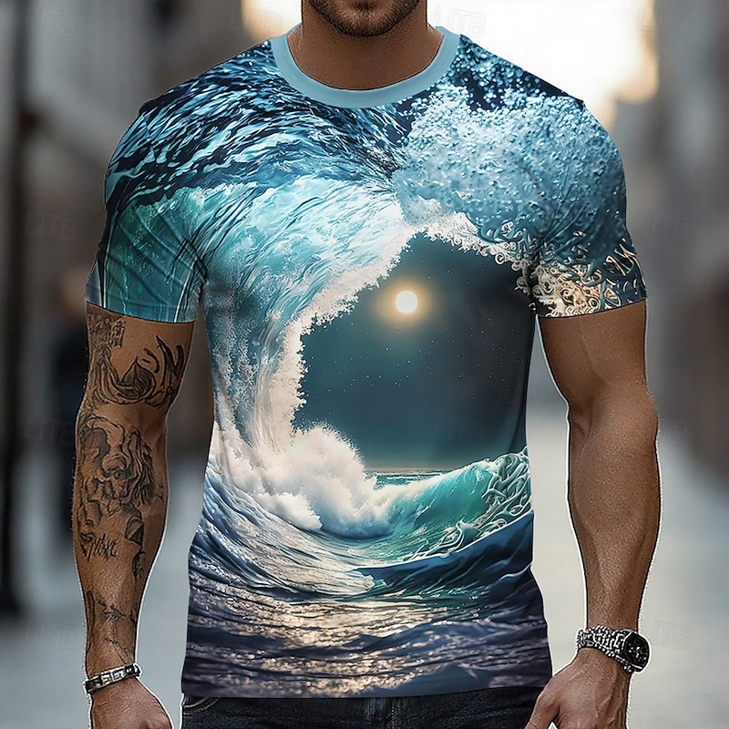 Men's Ocean 3D T Shirt Short Sleeve T shirt 3D Print Crew Neck Shirt Exaggerated Designer Party Street Casual Yellow Blue Summer Spring All Seasons Clothing Apparel S M L XL XXL XXXL