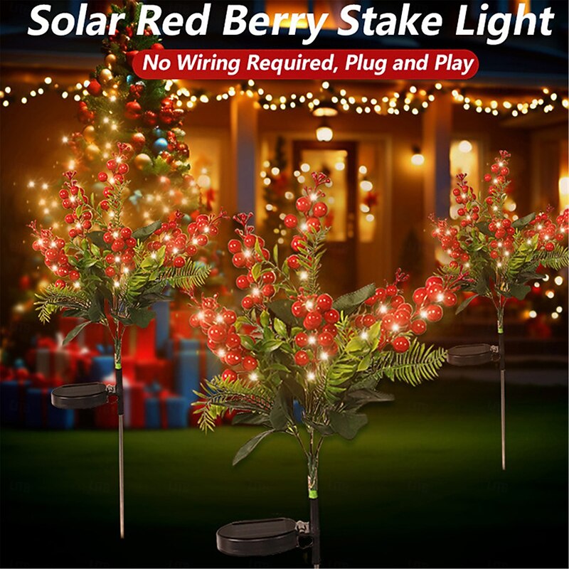 1PC Solar Red Fruit Shaped Led Outdoor Courtyard Lawn Light Simulation Green Plant High-End Feeling Garden Floor Light Decoration Atmosphere Light
