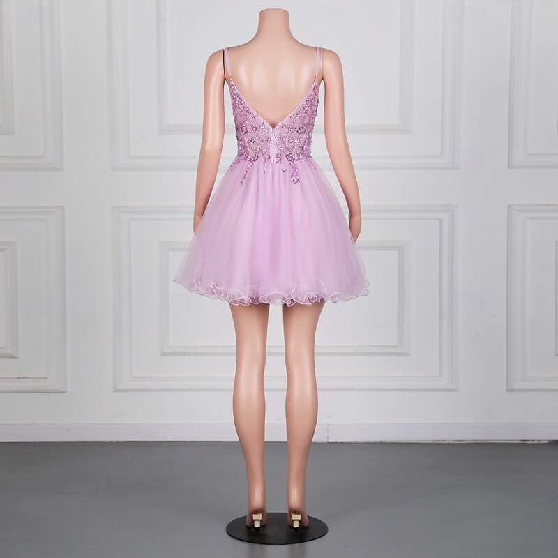 Mermaid / Trumpet Homecoming Dresses Elegant Dress Homecoming Cocktail Party Short / Mini Sleeveless V Neck Tulle with Beading2