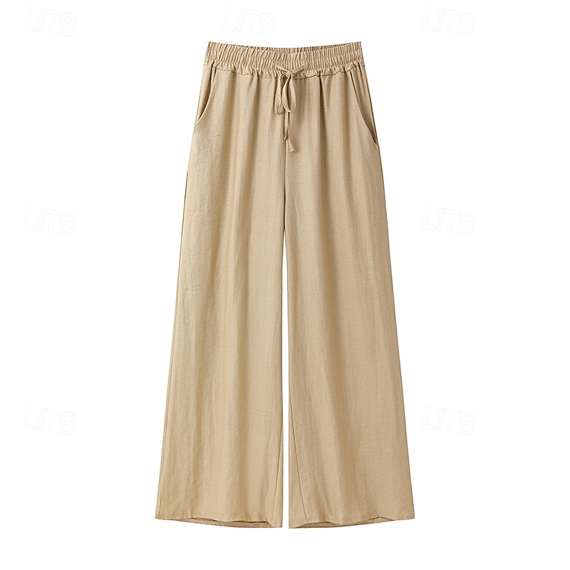 Women's Cotton Linen Sets Two Piece Sets Basic Pure Color Pocket Elastic Waist T Shirt Pant Street Daily Long Sleeve Crew Neck Black White Navy Blue Light Brown Blue Summer Spring4