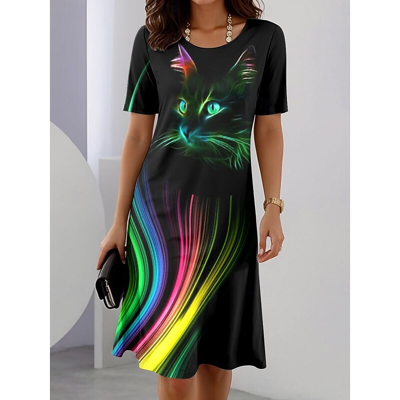 Women's Elegant Party Evening Midi Dress Crew Neck Short Sleeve Shift Dress Summer Dress Casual Daily Regular Fit Ombre Graphic Animal Blue Purple Green Summer Spring Fall
