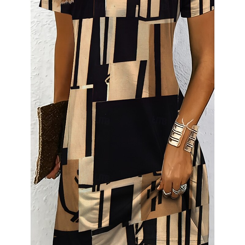 Women's Mini Dress Knit Dress Casual Dress T Shirt Dress Tee Dress Sundress Vacation Casual Regular Fit Graphic Geometric Short Sleeve V Neck Black And White Yellow Pink Blue Summer Spring3