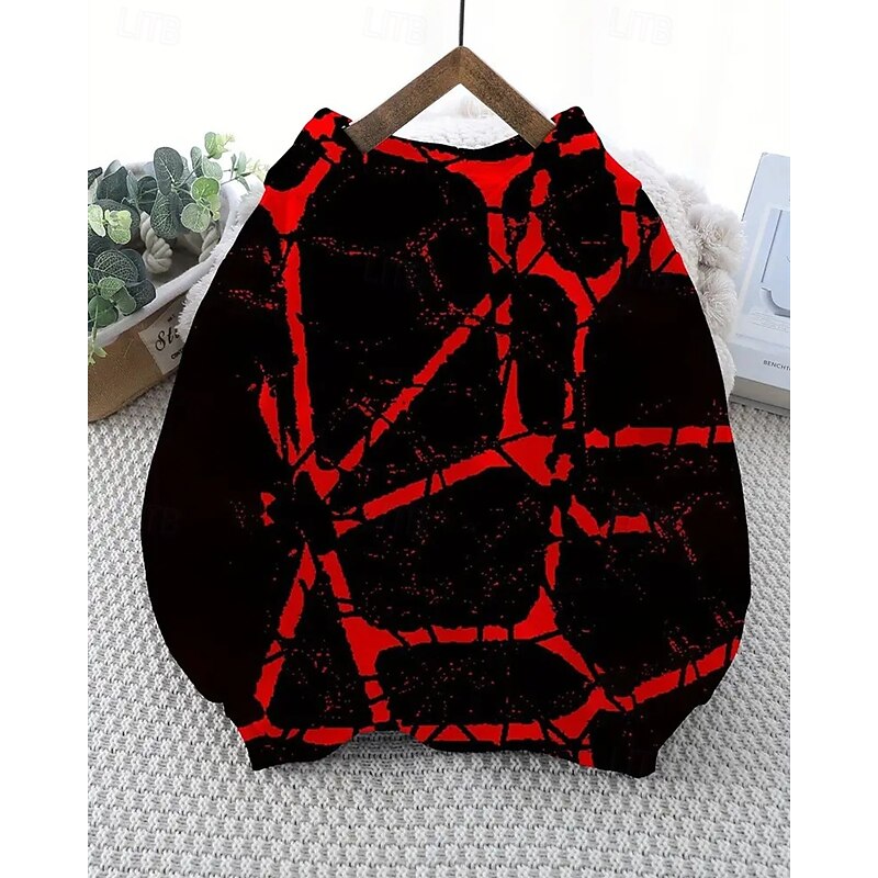 Halloween Boys' 3D Geometric Hoodie Long Sleeve Spring Fall Fashion Streetwear Kids 4-12 Years Hooded Outdoor Casual Daily Regular Fit3