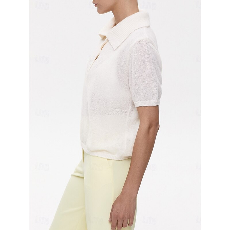 Women's Sweater Casual Soft Pure Color Ribbed Shirt Collar Buttons Knitted Long Sleeve Regular Tops Knit Outdoor Daily Weekend Black White Fall Winter3