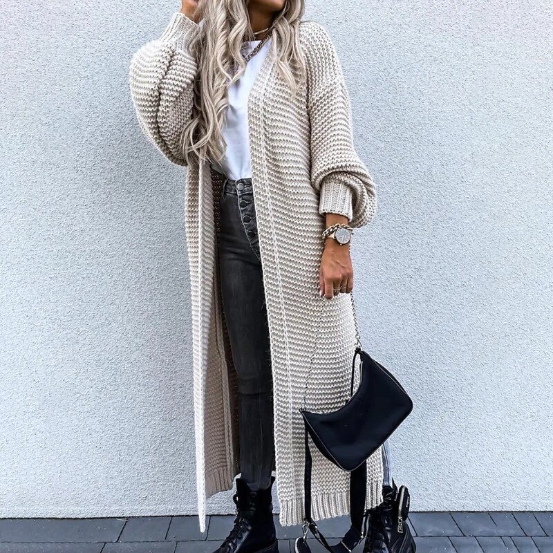 Women's Sweater Cardigan Fashion Solid Color Ribbed V Neck Buttons Knitted Long Sleeve Long Tops Knit Outdoor Daily Apricot Fall2