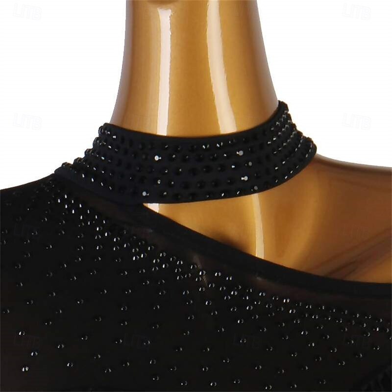 Women's Black Dance Dress – Intricate Appeal Design, Fringe/Sequin Detail, Perfect for Latin & Ballroom Performance, Practice & Stage Shows3