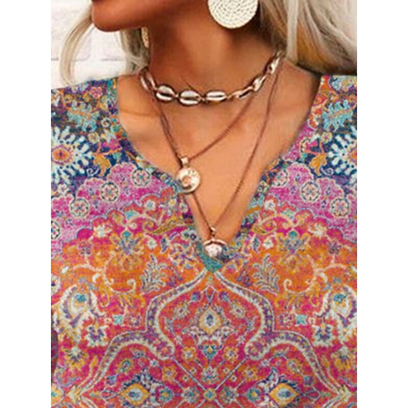 Women's Blouse Floral Retro Vintage Ethnic Long Sleeve V Neck Regular Tops Daily Holiday Print Purple Summer Spring Fall2
