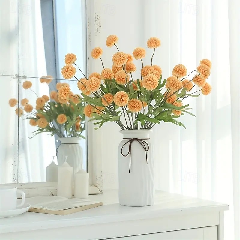 10pcs Artificial Dandelion and Chrysanthemum Silk Flower Balls, Realistic Faux Floral Decor for Home, Indoor Room, Wedding, and Event Decoration2