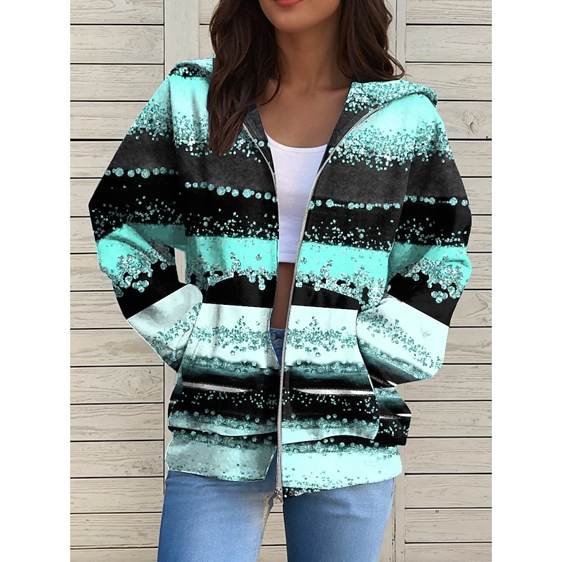 Women's Hooded Sweatshirt Jacket Long Sleeve Zip Up Hoodie With Pocket Lightweight Casual Micro-elastic Geometric Abstract Active Front Pocket Pink Navy Blue Blue Purple Green Spring Fall2