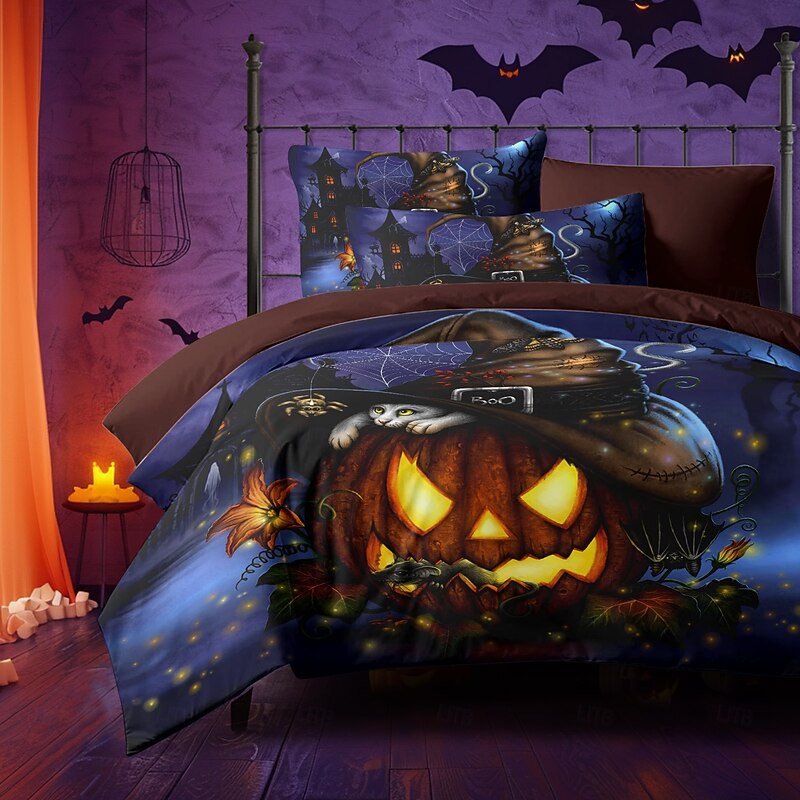 Halloween Duvet Cover A Spooktacular Night version by Sarah Richter Bedding Set 3-Piece Comforter Cover Set with Zipper Closure, Soft and Lightweight, Holiday Bedroom Decoration